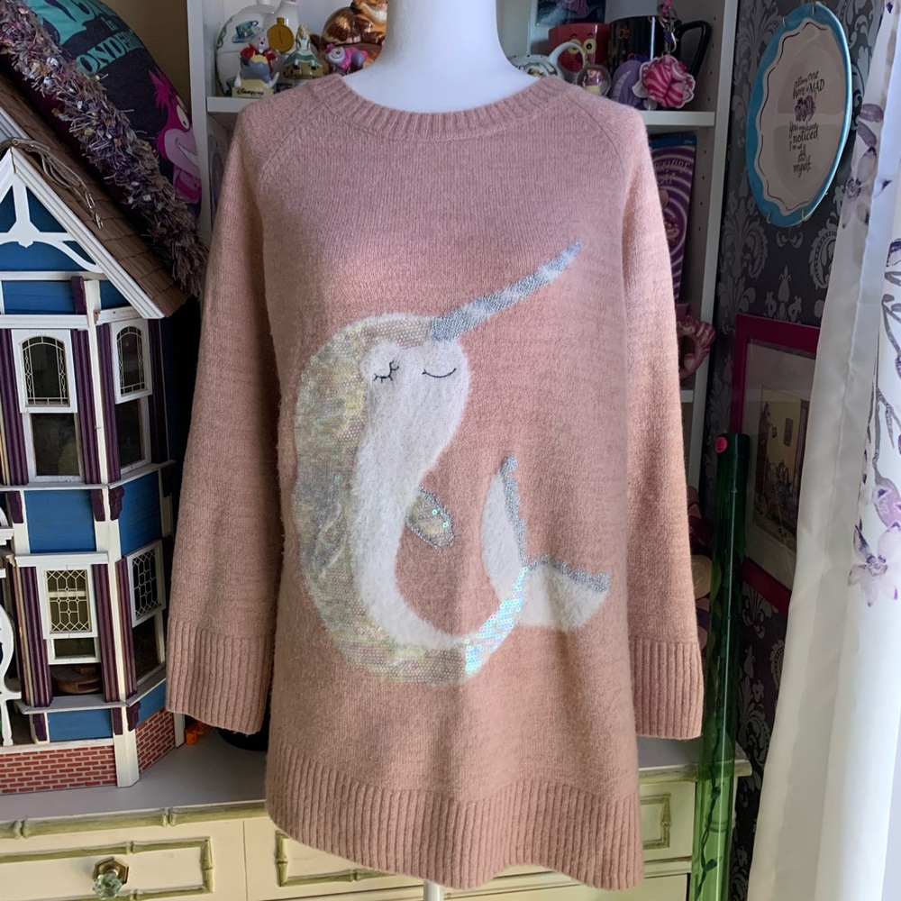 Lauren Conrad Soft Sequins Narwhal Sweater XXL